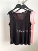 Verano 2024/Camiseta sin mangas tipo chaleco de algodón con textura de seda helada fina, holgada, para mujer, talla grande, cuello redondo, visible en la clavícula