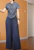 25601 Gran Aimei Yiyuan 2025 Verano Nuevo Camiseta de Manga Corta Estampada Coreana Pantalones Casuales Pantalones Rectos de Color Sólido Modernos