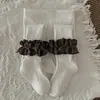 Leggings para Niña Estilo Nuevo Primavera y Otoño 2026 con Rayas Verticales y Adorno de Encaje, Mallas para Bebé para Uso en Exteriores, Leggings para Niños