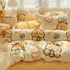 Juego de Cuatro Piezas de Algodón 100% Cepillado Clase A Cálido y Fresco Juego de Ropa de Cama Engrosado Super Suave de Algodón Puro Juego de Cuatro Piezas