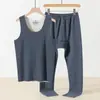 Ropa interior térmica sin costuras de peso pesado para hombre, conjunto de invierno de lana y seda con forro polar de doble cara, chaleco sin mangas, ropa interior, ropa de otoño y pantalones