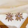 2026 Aretes Florales Exagerados Oro Zircón Dulce Fresco Hip-Hop Café Argolla de Plata Francesa Aretes Vintage de Alta Gama