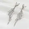 Pendientes de Zirconia Europeos y Americanos de Comercio Exterior, Colgantes Largos con Borlas, Accesorios de Vestido de Novia de Gama Alta de Lujo Ligero