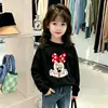 Estilo Nuevo Primavera y Otoño Talla Mediana y Grande Niños Bebé Elegante Estampado de Dibujos Animados Top 100% Algodón Puro Camiseta de Manga Larga Cuello Redondo para Niñas