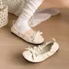 Zapatos bajos elásticos cómodos de estilo dulce con lazo para niñas, zapatos versátiles estilo ballet de punta redonda con suela blanda para mujer, temporada de otoño 2026