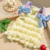 Ropa para Mascotas Estilo Coreano Bloques de Color Cuadros de Burbujas Correa de Mariposa Perro Pequeño Bichón Teddy Ropa para Mascotas con Lazo Atuendo para Gato
