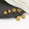 Pendientes Cruzados de Moda con Forma de Flor Simple Tachonados de Diamantes para Mujer, Elegantes Pendientes de Acero Inoxidable Chapados en Oro de 18K, Venta al por Mayor de Joyería en Stock