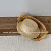 Chapéu de Palha Infantil Verão Fresco Estilo Coreano com Topo Plano para Meninas, Bolsa Transversal Estilosa, Chapéu de Praia para Férias