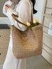 Bolsa de Palha Tecida para Comércio Exterior para Mulheres, Grande Capacidade, Novo Modelo 2026, Bolsa de Ombro Único para Praia, Bolsa Tote de Balde com Textura de Alta Qualidade