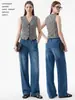 Pantalones de Mezclilla Suave de Pierna Ancha, Cintura Elástica Vintage de Talla Grande, Tiro Alto para Mujer, Pantalones Casuales de Tiro Alto Rectos Adelgazantes