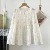 Colección Otoño 2026 Dibujos Animados Japoneses Estampado Floral Cuello de Muñeca Holgado Suéter para Mujer Camisa de Manga Larga