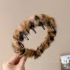 Faixa de Cabelo Peluda com Dentes para Outono e Inverno para Mulheres Presilha de Cabelo para Lavar o Rosto Topo do Crânio Faz o Rosto Parecer Menor Faixa de Cabelo Estampada de Leopardo Estilo Chanel Prendedor de Cabelo Antiderrapante