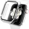 Adecuado para Caja de Reloj Apple S12 Incrustada con Diamantes, Caja de Reloj iWatch de PC con Fila Única Incrustada con Diamantes, Caja Protectora Integrada de PC + Película Templada