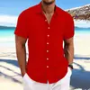 Explosiones transfronterizas Amazon AliExpress Nueva Camisa Casual Holgada de Manga Corta de Algodón y Lino a Rayas Jacquard para Hombre