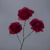 Flor Artificial de Rosa Redonda de Tres Cabezas Flor Artificial Arreglo de Boda Flor de Rosa Individual Adornos para Sala de Estar Flor de Seda Flor Decorativa Boda