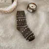 Calcetines de Lana para Mujer Otoño e Invierno, Estilo Harajuku Japonés, Calcetines Caídos de Árbol de Navidad, Estilo Bosque Retro de Invierno, Calcetines Gruesos Cálidos de Media Pantorrilla