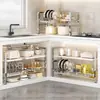 Estante de Almacenamiento Vertical para Fregadero de Cocina de Acero Inoxidable Retráctil para el Hogar Multifuncional Gabinete con Capas para Almacenamiento de Ollas