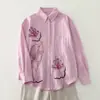 Moda de principios de primavera: Lujo Ligero, Tops Chic de Gama Alta Estilo Francés, Elegantes Camisas Rosas Bordadas de Manga Larga para Mujer