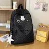 Mochila Escolar Fofa de Bolinhas com Coelho Estilo Japonês para Alunos do Ensino Fundamental II e Médio, Mochila Fresca e Doce para Sair e Fazer Compras