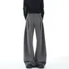 Pantalones de pierna ancha grises plisados de alta gama, unisex, estilo verano, corte limpio, tela fluida, holgados y casuales
