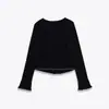 Invierno 2025 Nuevo Transfronterizo Europeo y Americano para Mujer Cuello en V Manga Larga Decorativo en Capas Suave Tops W08 2833