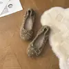 Bailarinas de Terciopelo con Moño de Lunares Franceses para Mujer 2026 Corte Bajo Slip-on Persona Perezosa Versátil Superficie Suave Peludas Zapatos Individuales