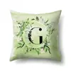 Funda de almohada de poliéster decoración de coche hojas verdes frescas 26 letras inglesas impresas funda de cojín QTB38