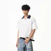 Camisa Polo de Bloques de Color Estilo Americano, Manga Corta para Hombre, Nuevo Estilo de Verano, Diseño Holgado, Camisa Casual de Manga Media de Peso Pesado