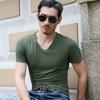 Camiseta de manga curta de cor sólida masculina, estilo coreano, slim fit, gola redonda, decote em V, camisa básica, verão, masculina, simples, combinando, moderna, camiseta masculina