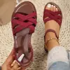 Sandalias para mujer de estilo retro, mate, con tiras cruzadas y tira elástica de resorte en el talón, suela plana antideslizante, adecuadas para salidas diarias, suministro de exportación