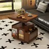 Carro de Mesa de Café Plegable Móvil Ajustable de Madera Maciza para Apartamentos Pequeños, Mesa de Té Multifuncional para Sala de Estar Sofá, Estilo Vintage y Nuevo Chino