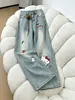 ChaoLi tiene en stock jeans bordados de gatito para mujer, pantalones de pierna ancha hasta el suelo de diseño holgado de cintura alta para otoño