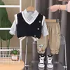 Conjunto de 3 Peças Elegante para Meninos 2025: Suéter, Colete e Camisa de Manga Longa, Roupas da Moda de Outono para Bebês