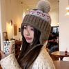 2024 Nuevo Gorro Tejido con Protección para las Orejas para Mujer Otoño e Invierno Cálido Gorro de Lana para las Orejas Estilo Étnico Retro Gorro Pequeño que Realza el Rostro