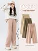 Pantalones de Niña Otoño Pierna Recta Forro Polar Delgado Casual Pantalones de Chándal Niños Holgados Engrosados Pierna Ancha Pantalones Deportivos Uso de Primavera