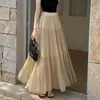 Ropa para Mujer: Falda Plisada de Malla Chifón para Mujer, Verano 2026, Falda de Paraguas de Línea A con Pliegues Adelgazante de Cintura Alta, Falda Larga Acampanada