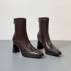 Botines finos estilo retro de punta cuadrada 2026, elegantes botines de tobillo de tacón alto de moda coreana para mujer, botines sencillos adelgazantes de tacón grueso