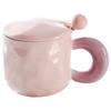 Taza fufu de leche con tapa cuchara taza de café de cerámica de alto valor para niña linda pareja oficina taza de desayuno