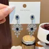 Brincos de Franja com Zircônia Azul Transfronteiriços Europeus e Americanos para Mulheres, Modernos, de Alta Qualidade, Levemente Luxuosos, Elegantes, Acessórios de Orelha Versáteis de Nicho