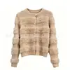 Cardigan de tricô feminino outono e inverno novo estilo com contas e strass, pelo sintético de vison, casaco suéter de pelúcia com gola redonda, top macio e fofo