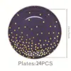 Platos de Papel con Patrón Completo de Lunares Dorados Sellados Azul Profundo en Stock Transfronterizo Decoración para Fiesta de Cumpleaños Suministros Mantel Banderín