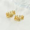 Brincos de ouro simples banhados a ouro com coroa oca incrustada de zircônia brilhante, moda feminina, temperamento versátil, joias femininas