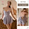 Kamai Xue Pijama Sexy Estilo Puro Deseo Seda de Hielo Espalda Descubierta con Tirantes Vestido Camisola Bata de Espalda Descubierta Set de Ropa para el Hogar 2220