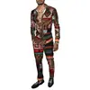 Moda Masculina Primavera/Verão 2025 Terno de Camisa Marca Estampada Peça Dupla Manga Longa Slim Respirável Algodão Estilo Elegante