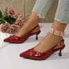 Nuevos Sandalias de Tira con Hebilla Negra de Tacón Alto y Punta Fina Moda Femenina Exportación Zapatos de Mujer Primavera 2025