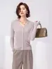 Cardigan de punto fino de seda de morera a rayas de color liso estilo francés, cuello en V, manga larga, corte ajustado, adelgazante, para ir al trabajo, primavera y verano, para mujer
