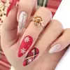 Unhas Postiças Falsas para Festas de Natal Patch de Unha Falsa Removível Design de Linha de Floco de Neve com Glitter Vermelho