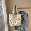 Bolsa Casual Grande Capacidade para Mulheres Verão Nova Bolsa de Lona com Desenho de Gato Bolsa Tote de Ombro para Estudantes Universitários