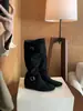 Botines de mujer con plataforma interior, plisados, para adelgazar, estilo hebilla retro, botas vaqueras, botas de moda hasta media pantorrilla