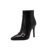 Hebilla de Cinturón Cremallera Frontal Botines de Tacón Alto Estilo Europeo y Americano Tacón Delgado Botas para Mujer 2003